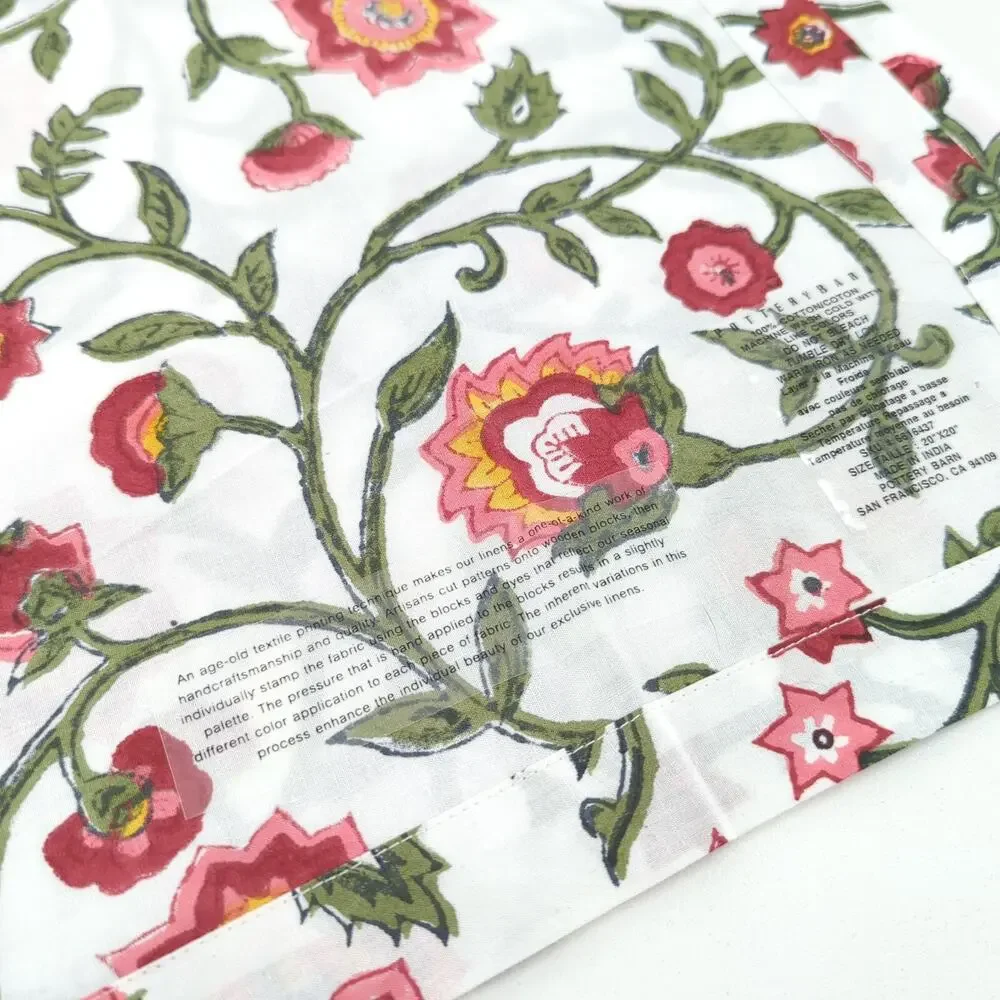 Pottery Barn Block Print Cotton Napkins White Pink Floral Linen 20 x 20 Set FLAW